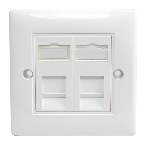 Soft Edge White Single Gang Electrical Faceplate with Two White RJ45 CAT6 Ethernet Network Modules
