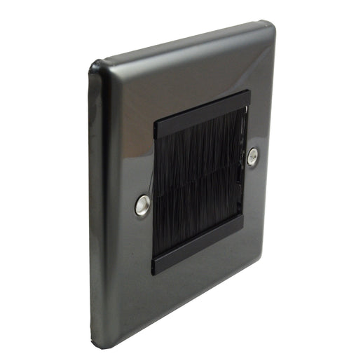 Iridium black Brush Faceplate Brushplate with Black Brush Module in Varilight XIG2 Single Gang Faceplate