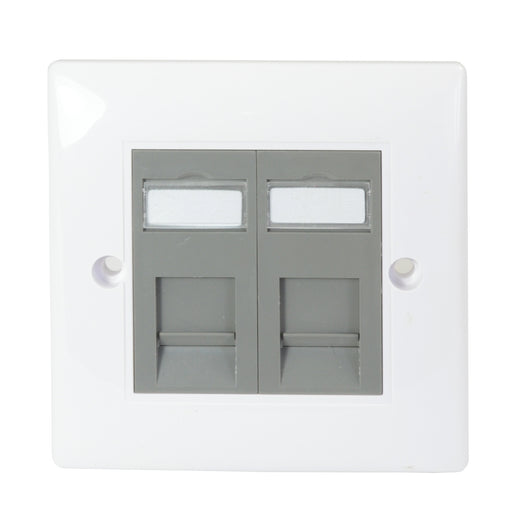 Soft Edge White Single Gang Electrical Faceplate with Two Grey RJ45 CAT6 Ethernet Network Modules