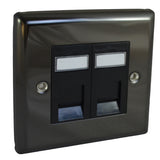 Varilight XIG2 Iridium Black Single Gang Electrical Faceplate with Two Black RJ45 CAT6 Ethernet Network Modules