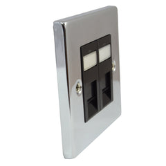 Click Deco Polished Chrome Single Gang Electrical Faceplate with Two black RJ45 CAT6 Ethernet Network Modules