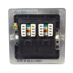 Click Define FPBS311 Stainless Steel Single Gang Electrical Faceplate with Twin Black RJ45 CAT6 Ethernet Network Modules