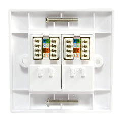 Soft Edge White Single Gang Electrical Faceplate with Two White RJ45 CAT6 Ethernet Network Modules