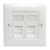 Soft Edge White Single Gang Electrical Faceplate with Two White RJ45 CAT6 Ethernet Network Modules