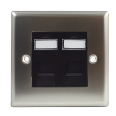 Varilight XNG2 Satin Chrome Single Gang Electrical Faceplate with Two Black RJ45 CAT6 Ethernet Network Modules