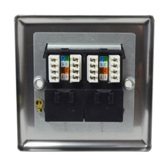 Varilight XNG2 Satin Chrome Single Gang Electrical Faceplate with Two Black RJ45 CAT6 Ethernet Network Modules