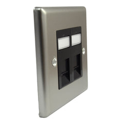 Varilight XNG2 Satin Chrome Single Gang Electrical Faceplate with Two Black RJ45 CAT6 Ethernet Network Modules