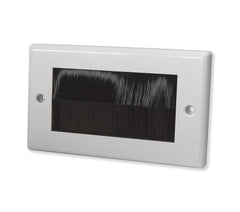 White Brush Faceplate Brushplate with Integrated Black Brushes Rounded Double Gang Faceplate Kauden SX7225RB