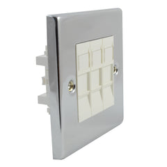 Click Deco VPCH311 Polished Chrome Single Gang Electrical Faceplate with three white RJ45 CAT6 Ethernet Network Modules