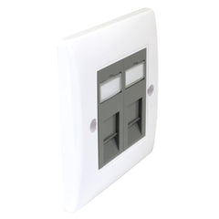 Soft Edge White Single Gang Electrical Faceplate with Two Grey RJ45 CAT6 Ethernet Network Modules