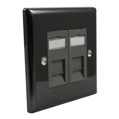 Varilight XIG2 Iridium Black Single Gang Electrical Faceplate with Two Grey RJ45 CAT6 Ethernet Network Modules