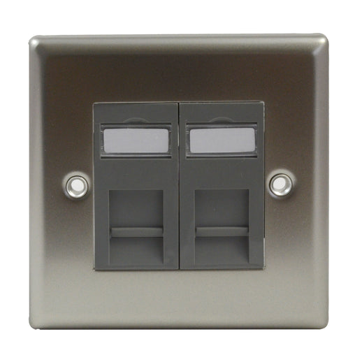 Varilight XNG2 Satin Chrome Single Gang Electrical Faceplate with Two Grey RJ45 CAT6 Ethernet Network Modules