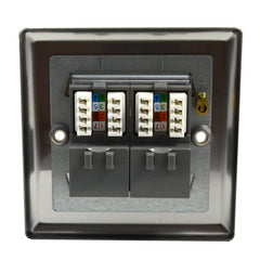 Varilight XNG2 Satin Chrome Single Gang Electrical Faceplate with Two Grey RJ45 CAT6 Ethernet Network Modules