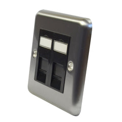 Varilight XSG2 Brushed Stainless Steel Single Gang Electrical Faceplate with Two Black RJ45 CAT6 Ethernet Network Modules